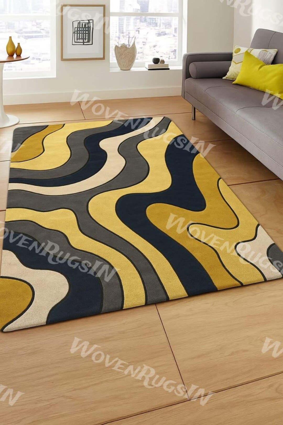Hand-tufted Wool-blend Rug: Modern Abstract Wave Design - Etsy