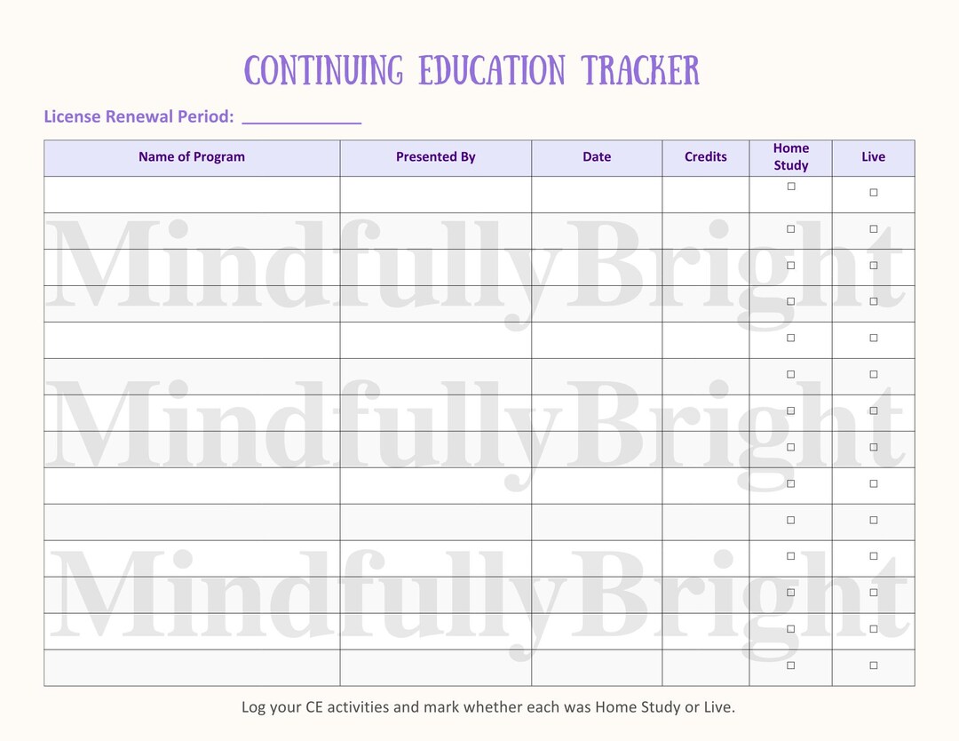 Continuing Education Hours Tracker | Printable Resource | Therapist ...