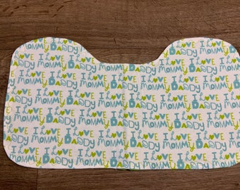 Contoured burp cloths, love mom, love dad, flannel fabric, new baby,  shower, baby boy, baby gift, baby essentials, burp rags