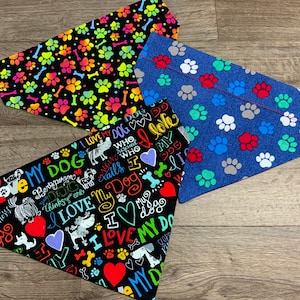 LARGE Dog scarf, One scarf, dog bandana, over the collar, Buffalo Plaid, dog bones