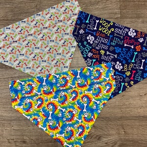 LARGE Dog scarf, One scarf, dog bandana, boy dog, over the collar, tye die, bones
