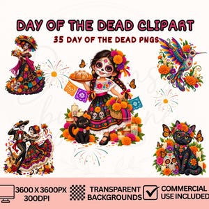 Day of the Dead Clipart Bundle, 35 Día de los Muertos PNGs