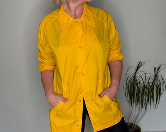 Vintage Clothing, Unisex Clothing, Vintage 1980s Unisex Yellow Windbreaker Jacket, Artex Windbreaker, Size Small/Medium, Sporty Jacket