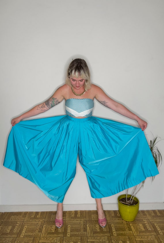 Vintage kleding dameskleding vintage dames jaren 1980 Victor Costa Teal Palazzo broek gemaakt in de VS damesmaat 2 4 Aqua Pants klein Etsy Nederland