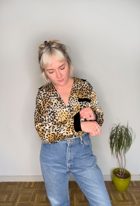 Vintage Clothing, 90s Silky Leopard-Print Top, Wom