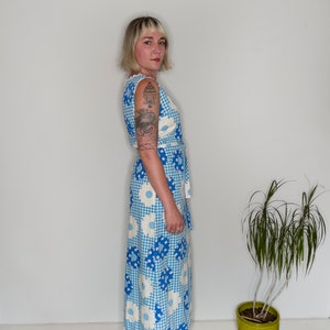 Vintage Clothing, Women's Clothing, Vintage 1960s/1970s Women's Jamison Boutique Blue and White Picnic Maxi Dress, Small/Medium image 1