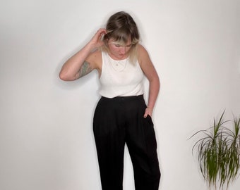 Vintage Clothing, Women's Clothing, 90s Trousers, Vintage Women's 1990s Black Pleated Trousers, Size 10/12, Amanda Smith, High-Waisted