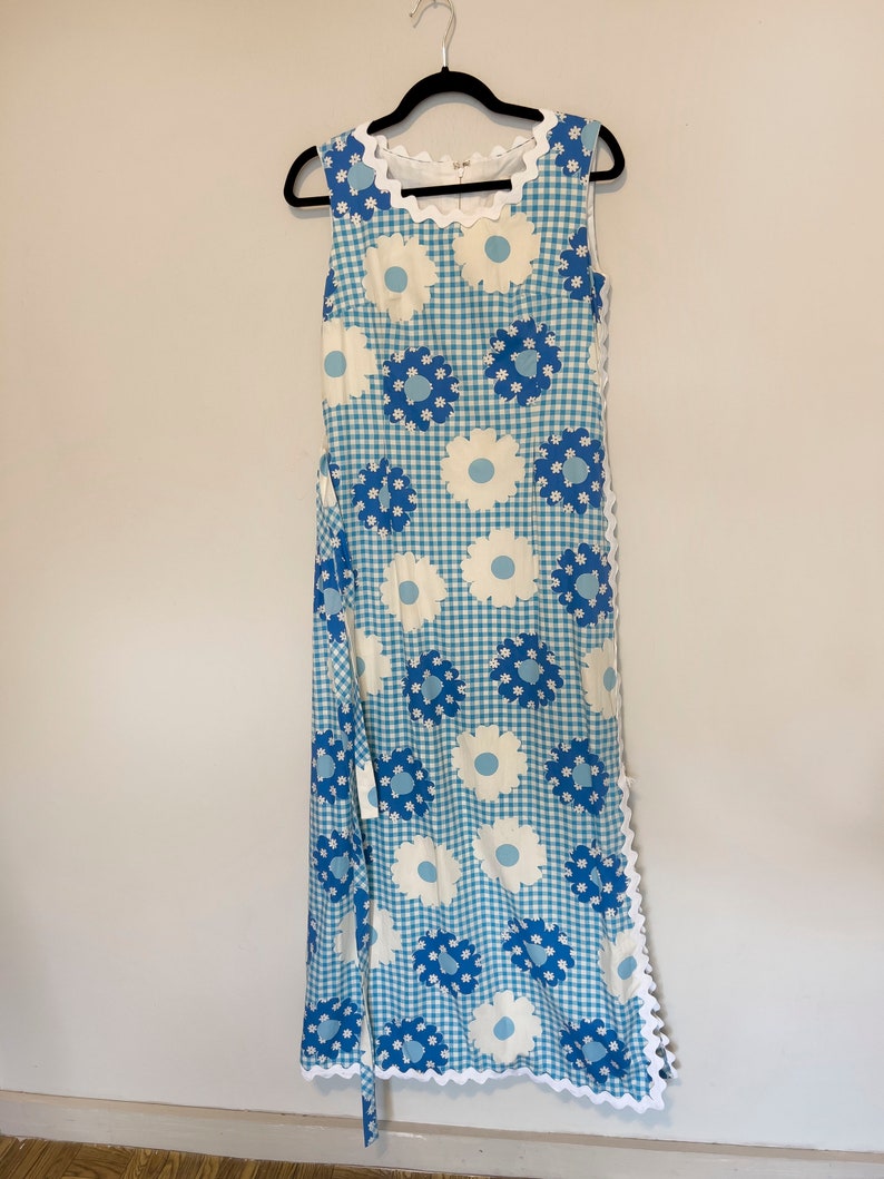 Vintage Clothing, Women's Clothing, Vintage 1960s/1970s Women's Jamison Boutique Blue and White Picnic Maxi Dress, Small/Medium image 8