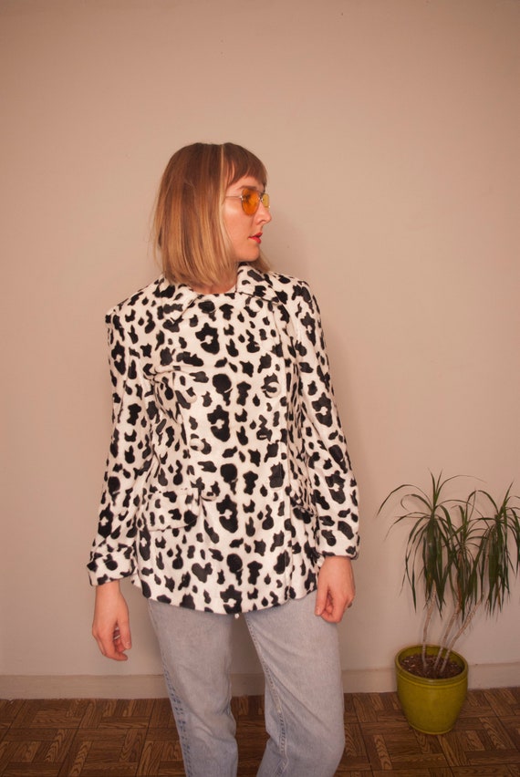 Vintage Clothing, 90s Cow Print, Faux Fur Blazer,