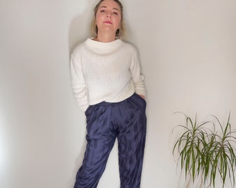Vintage Clothing, 80s/90s Blue Herringbone Striped Trousers, Women's Clothing, Vintage 1980s/90s Women's Sung Sport Trousers, Size 4/6