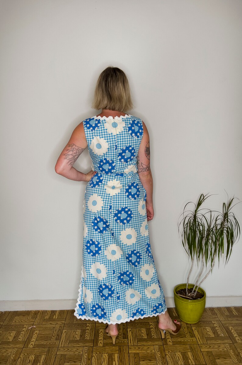 Vintage Clothing, Women's Clothing, Vintage 1960s/1970s Women's Jamison Boutique Blue and White Picnic Maxi Dress, Small/Medium image 6