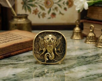 Anillo de oro del Señor Ganesha, anillo de dios hindú de estilo vintage, banda ajustable,