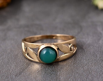 Anillo de latón de ónix verde hecho a mano / Joyería de piedras preciosas bohemias ajustable,