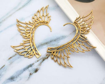 Handmade Brass Angel Wing Ear Cuff | Boho Festival Jewelry,