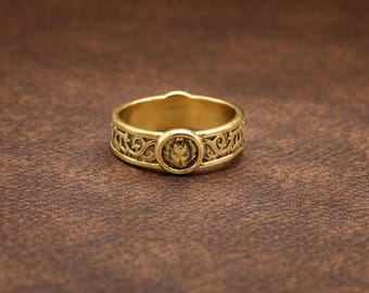 Anillo de oro con ángel vintage, banda de querubín de estilo antiguo, joyería de guardián,