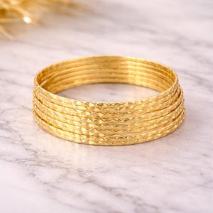 Adjustable Brass Bangles Set, Minimalist Stackable Bracelets