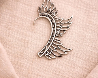 Silver Angel Wing Ear Cuffs, Handmade Boho Statement Jewelry,