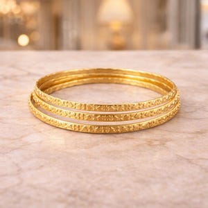 Textured Brass Bangles Set, Adjustable Minimalist Bracelets