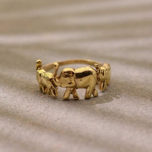 Bague éléphant en or faite main, bijoux d'inspiration animale,