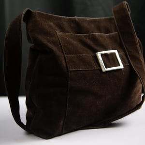 Vintage Brown Suede Shoulder Bag, Silver Buckle Hobo Purse, 90s Y2K Tote