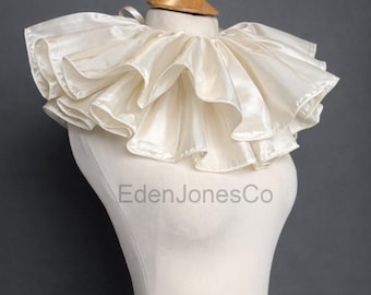 Ivory Tafetta Neck Ruffle Collar - Burlesque Circus Costume Large