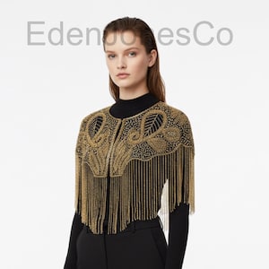 1920s gold beaded fringe cape art deco flapper Style burlesque costume