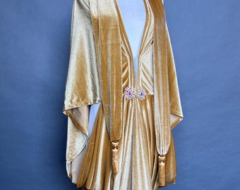 1920s Mustard Gold Velvet Gown, Art Deco Flapper cocoon coat