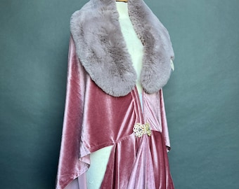 1920s Pink Velvet Gown, Art Deco Flapper cocoon coat