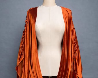 Orange Stretch Velvet Cocoon Coat, 1920s Flapper Style, Art Deco Cape