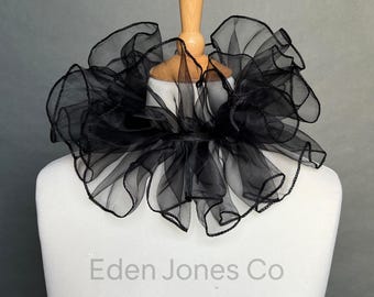 Col en organza noir à volants - Burlesque, Costume de cirque