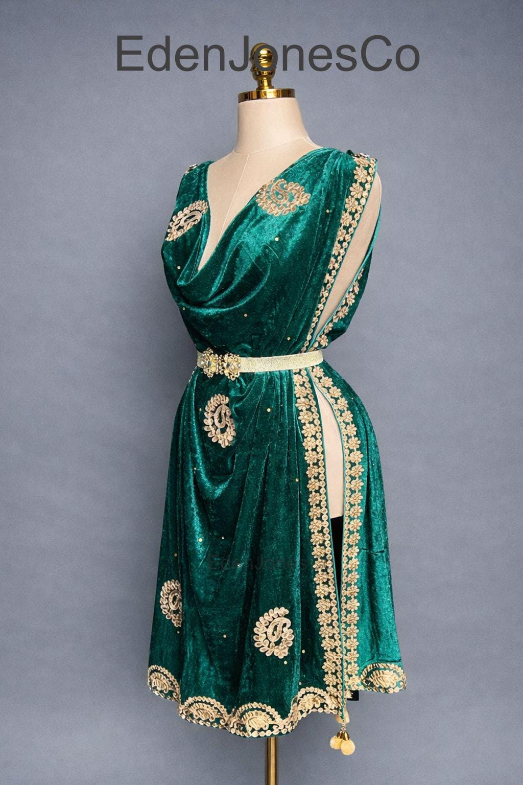 1920s Gold Embroidered Green Velvet Draped Dress | Art Deco Roaring ...