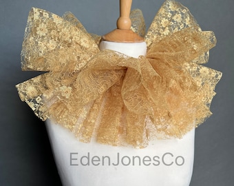 Gold Lace Neck Ruffle Collar - Burlesque Costume Accessory