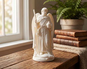 Statue des Erzengels Raphael – Weiße, handgefertigte 3D-Skulptur – Religiöses Geschenk, Schutz für Reisende, moderne sakrale Dekoration.