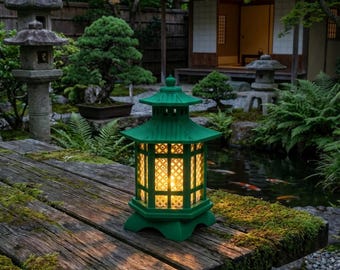 Japanese pagoda-style lamp, for desk, bedside and tea lights.