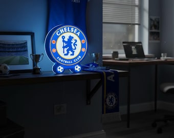 Chelsea FC LED-Lampe – Leuchtkasten mit Chelsea-Logo – Geschenk für Blues-Fans – Leuchtschild für Männerhöhle und Kinderzimmer