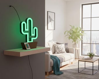 RGB-LED-Kaktuslampe – Stimmungslicht mit Fernbedienung – Moderne Wohndekoration – 3D-Druck – Leuchtschild