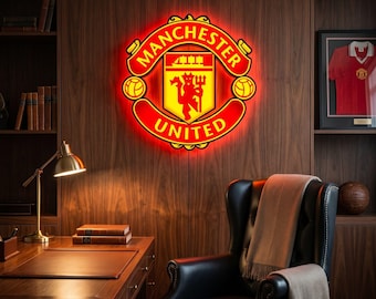 Insegna Luminosa Manchester United LED - Light Box USB con Interruttore - Lampada Stemma Man Utd - Regalo Calcio Red Devils