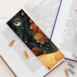 Illustrated bookmark: wheat field, night moon