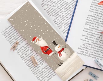 ユーモラスなクリスマスブックマーク、サンタクロースと雪だるま、読者へのギフト