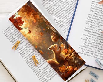 Squirrel bookmark, Autumn forest, Nature and fairytale