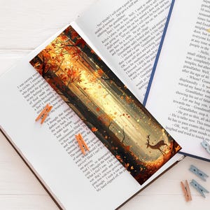 Marque-page forêt enchantée, Marque-page cerf, Marque-page automne, accessoire lecture,  idée cadeau lecteur