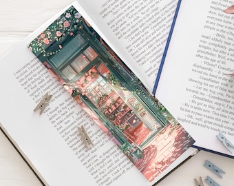Marcapáginas de boutique con flores pastel, estilo romántico y cottagecore, regalo para un lector.