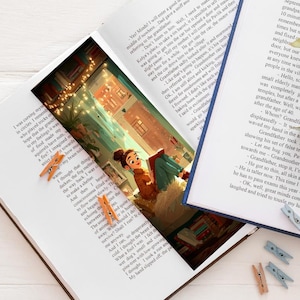 Bookmark illustration of a girl reading, cozy reading bookmark, original gift for readers