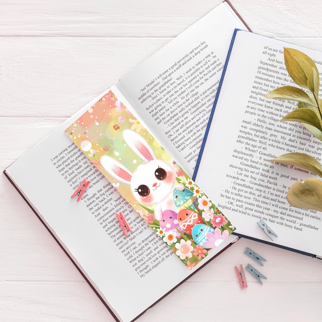 Easter Bunny Bookmark – Cute Kawaii Illustration, Pastel Spring Colors ...