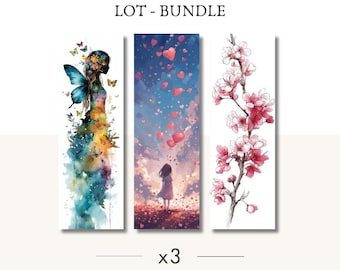 Juego de 3 marcapáginas: Sakura, mariposa y corazón.