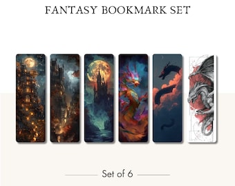 Juego de 6 marcapáginas de fantasía, regalo para amantes de los dragones y los libros góticos, fantasía oscura, regalo para lectores.