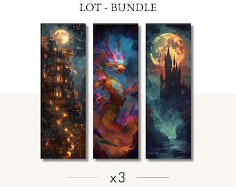 Set de 3 marcapáginas - Selección universo fantástico - castillos y dragones