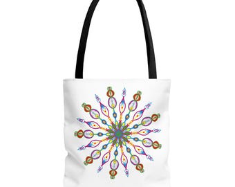 Vibrant Mandala Burst All-Over Print Tote Bag - Colorful Bohemian Style Market Bag