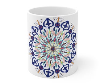Intricate Colorful Folk Art Floral Mandala Ceramic Mug.