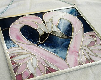 Made to Order Only, Pink Flamingo's Panel is SOLD, Stained Glass, 2 Flamingo Suncatcher, Home Décor, TraceofGlass.Etsy.com,  Original, Gift